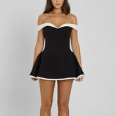 Elinda - Black Off Shoulder Mini A-Line Dress