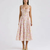 Solene - Floral A Line Midi Halter Neck Dress
