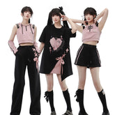Pastell-Gothic-Japanisches Outfit-Set – Shorts, Hosen & Tops
