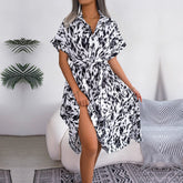 Shauna - White Leopard Print Midi Shirt Dress