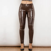 Cheeky Brown Faux Leather Butt Lift Zip Pants