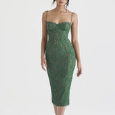 Nadine - Green Lace Corset Midi Dress