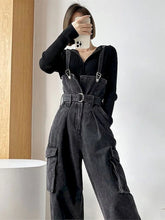 Black Denim Wide Overalls