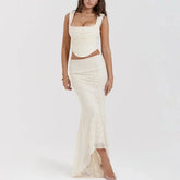 Dayanara - Ivory Two Piece Lace Crop Top & Maxi Skirt