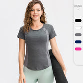 Schnelltrocknendes Yoga-Fitness-T-Shirt für Damen mit Rundhalsausschnitt