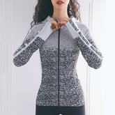 Camisa con capucha y cremallera para yoga y fitness de manga larga para mujer