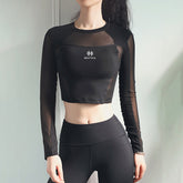 Langärmliges Mesh-Crop-Top für Damen im Dry Fit für Yoga und Fitness