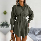 Adalee - Green Asymmetric Button-Up Shirt Dress