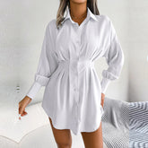 Adalee - White Asymmetric Button-Up Shirt Dress