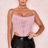 Alana - Pink Mesh Boning Strapless Corset Top