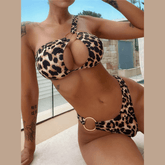 Alesya -Leopard Print One Shoulder Cut Out Bikini Set