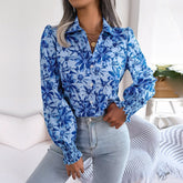 Aminah - Blue Floral Bishop Sleeve Blouse