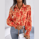 Aminah - Orange Floral Bishop Sleeve Blouse
