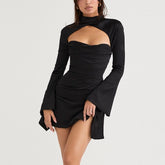 Andrea - Black Draped Satin Mini Dress