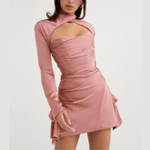 Andrea - Pink Draped Satin Mini Dress