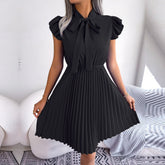 Asia - Black Pleated Ruffled Sleeve Mini Dress