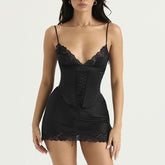 Astrid - Black Satin Mini Corset Dress