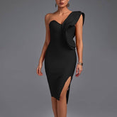 Aurora - Black One Shoulder Ruffle Bandage Dress