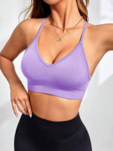 Sujetador deportivo sin costuras con escote en V profundo y sexy Gathering en violeta