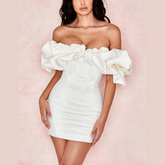 London - White Ruffle Off The Shoulder Mini Bodycon Dress