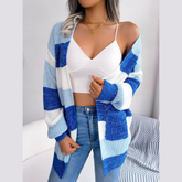 Emily - Blue & White Knitted Striped Cardigan