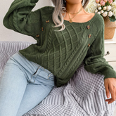 Sofia - Green Square Neck Pullover Sweater Top
