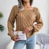 Sofia - Beige Square Neck Pullover Sweater Top