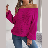 Loni - Rose Red Knitted Off The Shoulder Sweater Top
