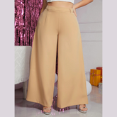 Lola - Beige Plus Size High Waist Wide Leg Pants