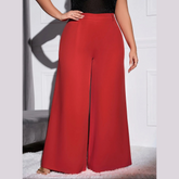 Lola - Red Plus Size High Waist Wide Leg Pants