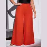 Lola - Orange Plus Size High Waist Wide Leg Pants