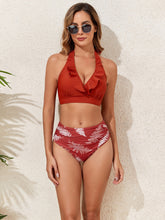 Bandeau-Bikinioberteil mit Blumenmuster, Smokarbeit und Rüschenbesatz