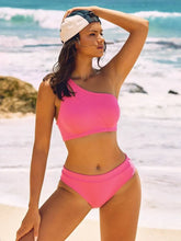 Geripptes U-Boot-Bikini-Set mit hoher Taille - Rosa/Chartreuse