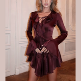 Kennedy - Brown V Neck Ruffle Mini Dress