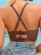 Bralette sin aros con estampado de letras en la espalda cruzada en marrón