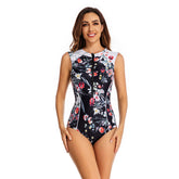 Einteiliger Badeanzug mit Blumenmuster und Reißverschluss