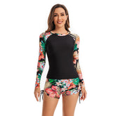 Traje de baño de 2 piezas con protección contra erupciones y mangas largas para mujer