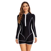 Einteiliger Langarm-Badeanzug mit Boyshorts und Rashguard und Reißverschluss