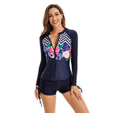 Zipper Swimsuits Shirt with Boyshorts Bottom