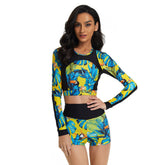 Crop-Top-Badeanzug mit langen Ärmeln und Boyshorts mit hoher Taille