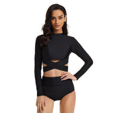 Long Sleeve Bathing suits Crop Criss Cross Black Rash Guard