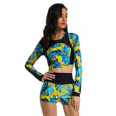 Crop-Top-Badeanzug mit langen Ärmeln und Boyshorts mit hoher Taille