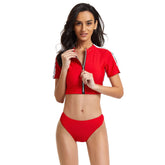 Trajes de baño de manga corta Trajes de surf con top corto Camiseta de protección contra erupciones roja