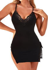 Avidlove Chemise Nachthemd Nachthemd Modal Slip Dessous Nachthemden Spitze Seitenschlitz Nachtwäsche S-XXL