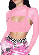 Avidlove Mesh-Crop-Tops für Rollkragen, langärmelig, bauchfreies Top, durchsichtiges Hemd, Top, Clubwear