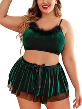 Conjunto de disfraz de Papá Noel para cosplay de terciopelo de Babydoll navideño de talla grande de Avidlove