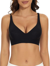 Sujetador sin aros y sin costuras Haullps para mujer, sujetador invisible con escote en V profundo y relleno extraíble