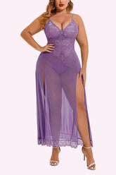 Avidlove Dessous in Übergröße für Babydoll, Netzstoff, Maxi-Nachthemd mit Riemchen, exotische Nachtwäsche, Seitenschlitze