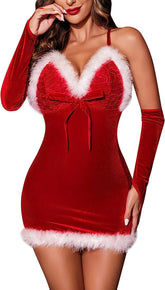 Avidlove Weihnachtskleider, figurbetontes Unterkleid aus Samt, rote Weihnachtsmann-Weihnachtskostüme