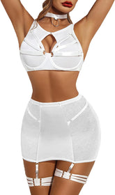 Avidlove Dessous-Set für Bügel, 6-teilig, Riemchen, Cutout, Push-Up, Bondage-Strumpfband-Set mit Chocker, hochtaillierter Rock